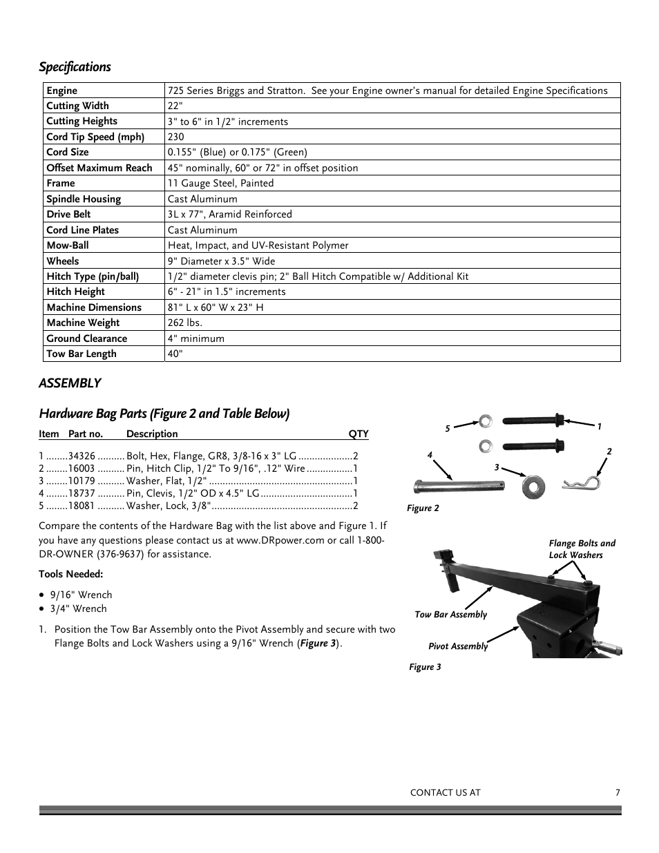 Specifications | DR Power Tow-Behind All Terrain User Manual | Page 7 / 28