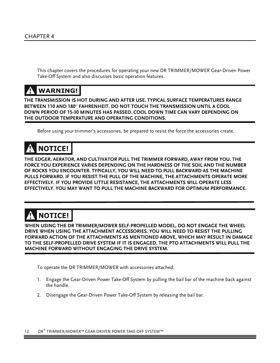 Chapter 4, Using your dr, Gear-driven power take-off system and accessories | DR Power Power Take-Off (PTO) System User Manual | Page 16 / 22