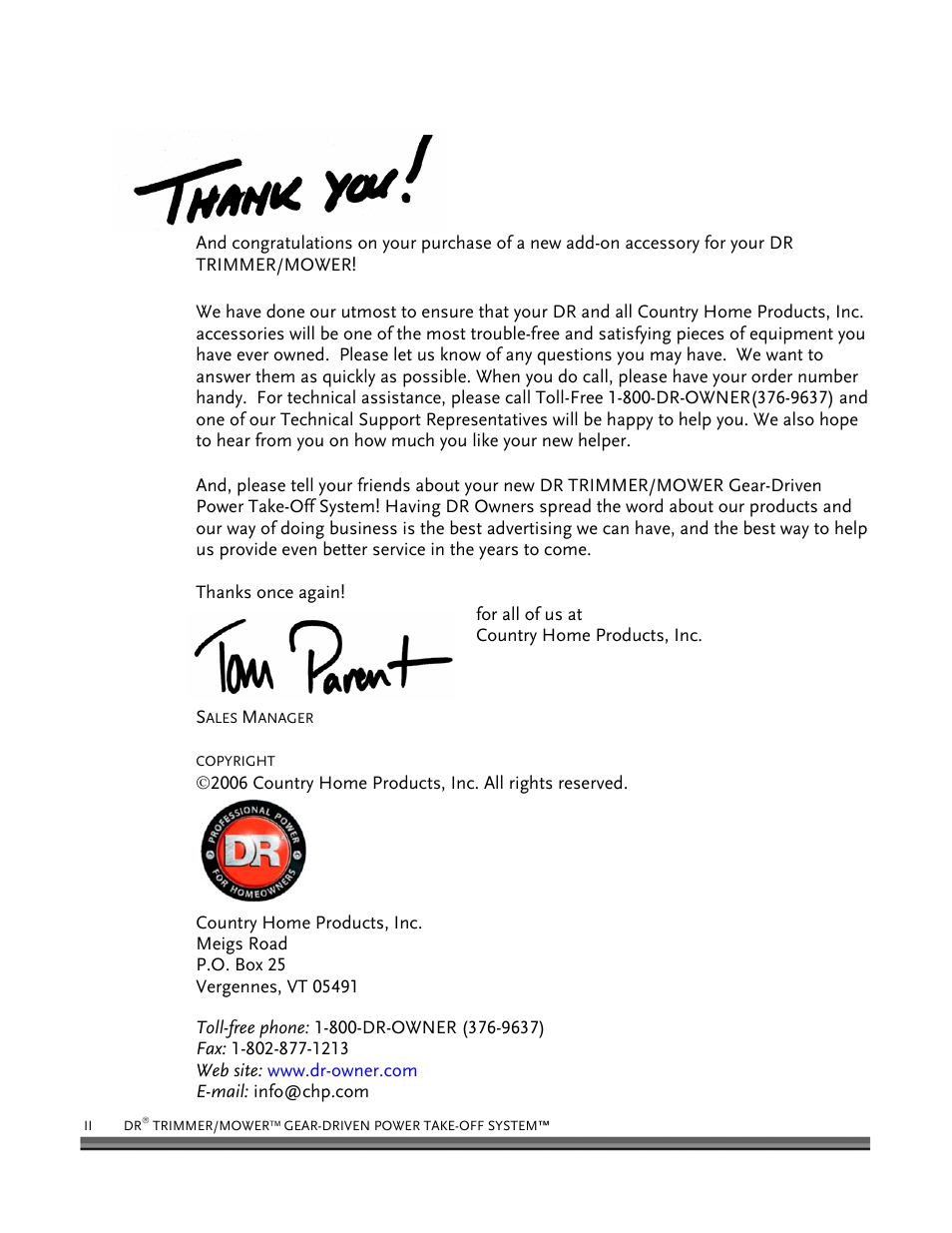 DR Power Power Take-Off (PTO) System User Manual | Page 2 / 22