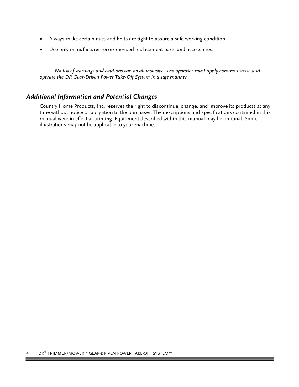 Additional information and potential changes | DR Power Power Take-Off (PTO) System User Manual | Page 8 / 22