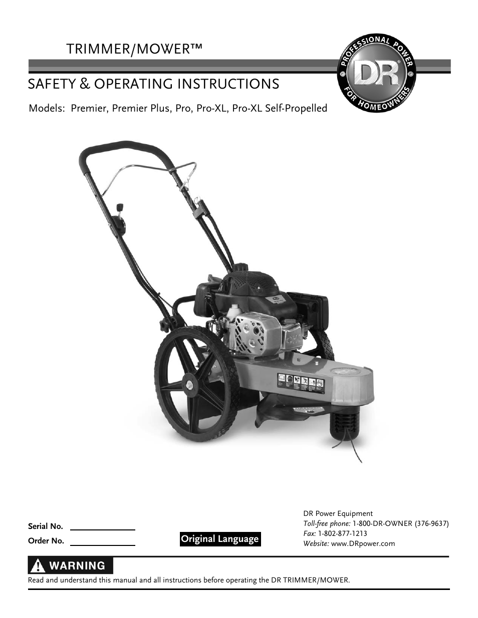 DR Power Self-Propelled Pro-XL Self-Propelled 8.26fpt Subaru User Manual | 40 pages