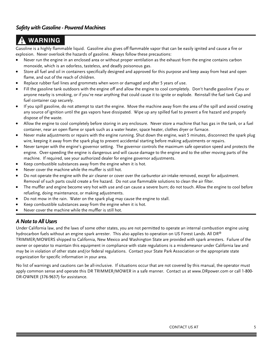 DR Power Self-Propelled Pro-XL Self-Propelled 8.26fpt Subaru User Manual | Page 5 / 40