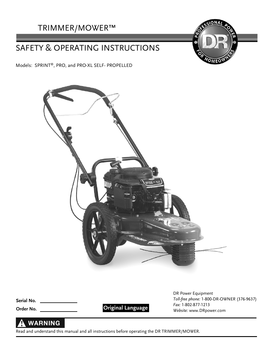 DR Power Self-Propelled 6.75 Pro-XL (September 2010 - April 2013) User Manual | 48 pages
