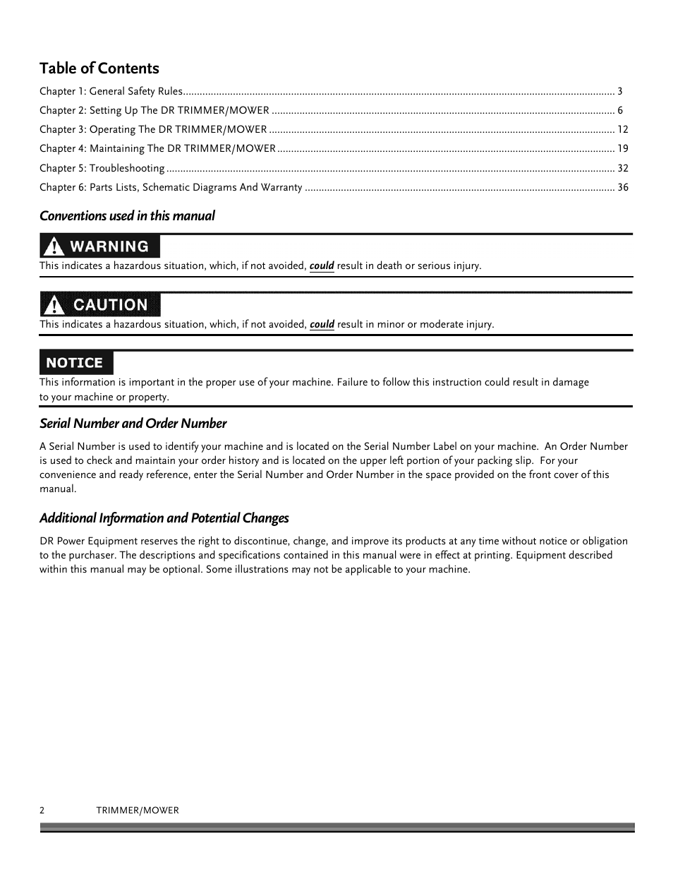 DR Power Self-Propelled 6.75 Pro-XL (September 2010 - April 2013) User Manual | Page 2 / 48