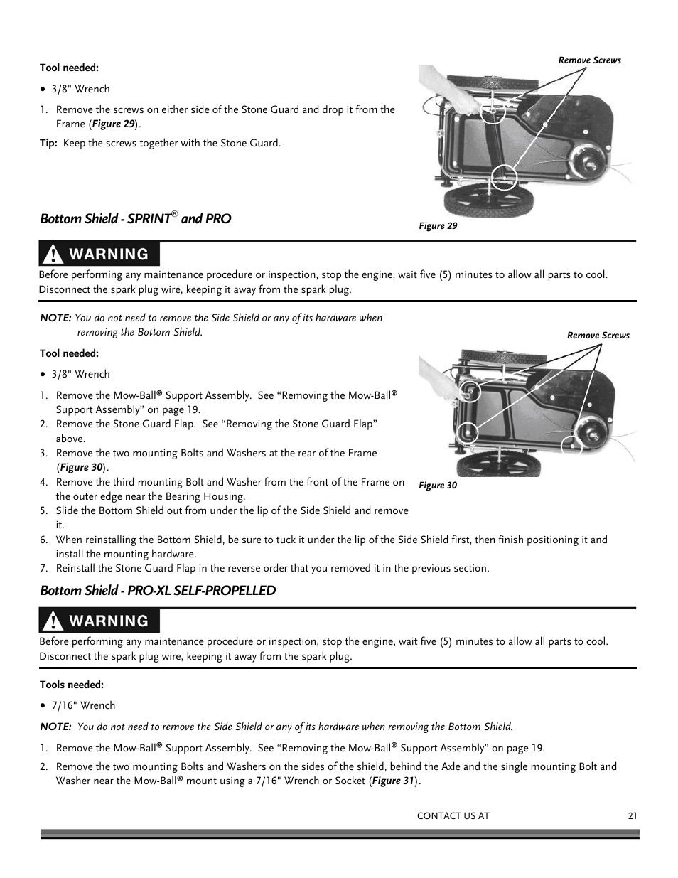 Bottom shield - sprint, And pro, Bottom shield - pro-xl self-propelled | DR Power Self-Propelled 6.75 Pro-XL (September 2010 - April 2013) User Manual | Page 21 / 48