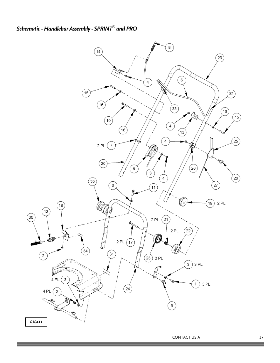 Schematic - handlebar assembly - sprint, And pro | DR Power Self-Propelled 6.75 Pro-XL (September 2010 - April 2013) User Manual | Page 37 / 48