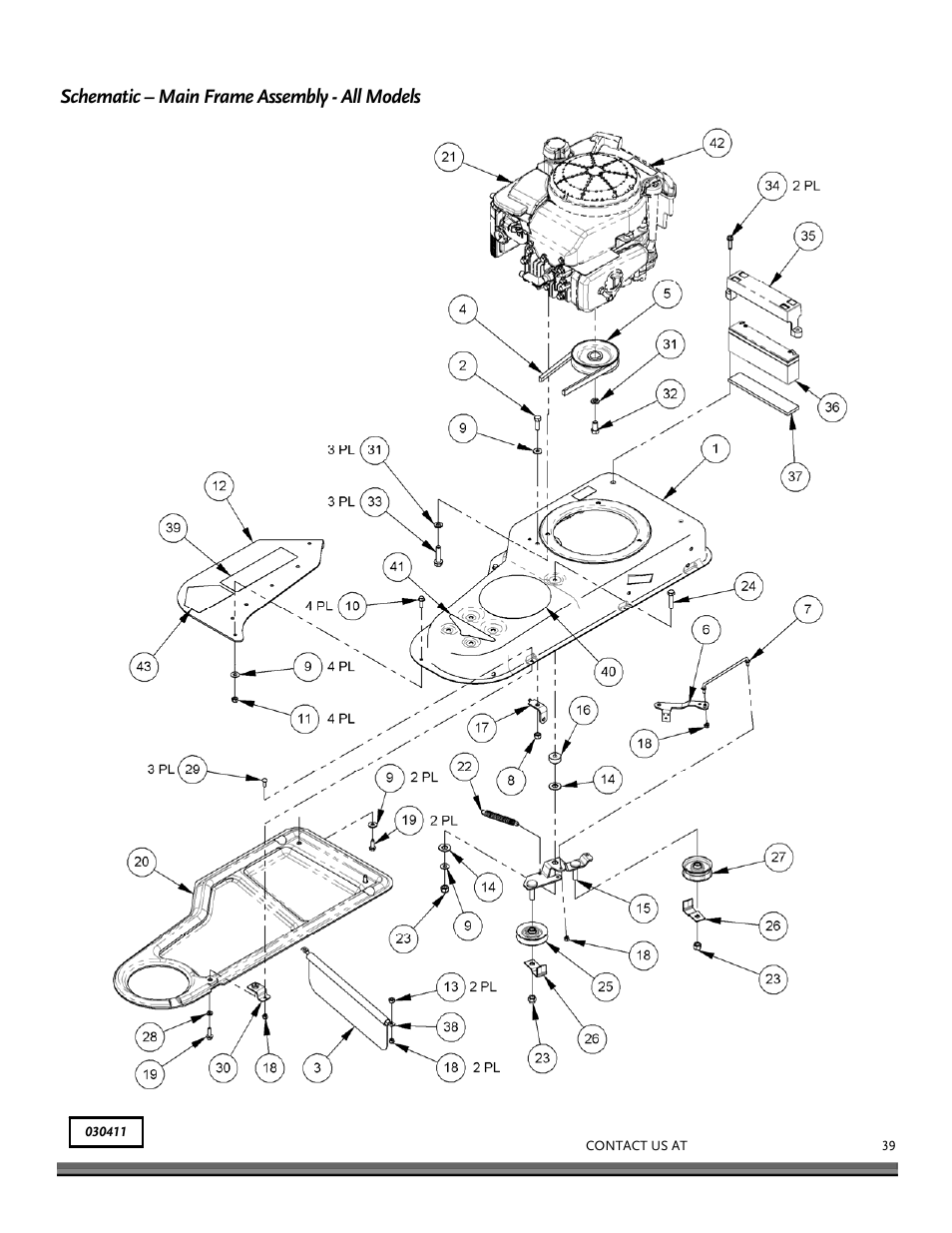 Schematic – main frame assembly - all models | DR Power Self-Propelled 6.75 Pro-XL (September 2010 - April 2013) User Manual | Page 39 / 48