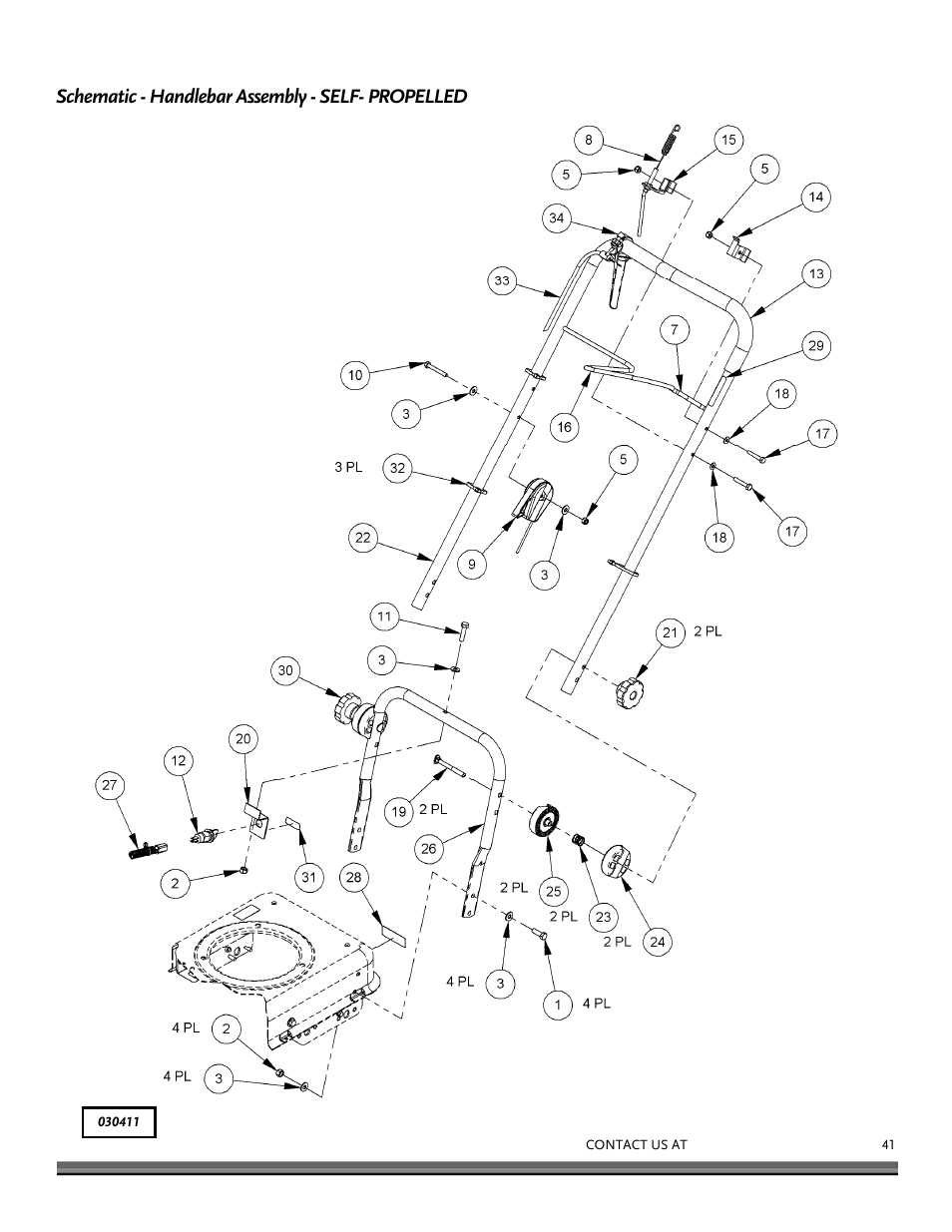 Schematic - handlebar assembly - self- propelled | DR Power Self-Propelled 6.75 Pro-XL (September 2010 - April 2013) User Manual | Page 41 / 48