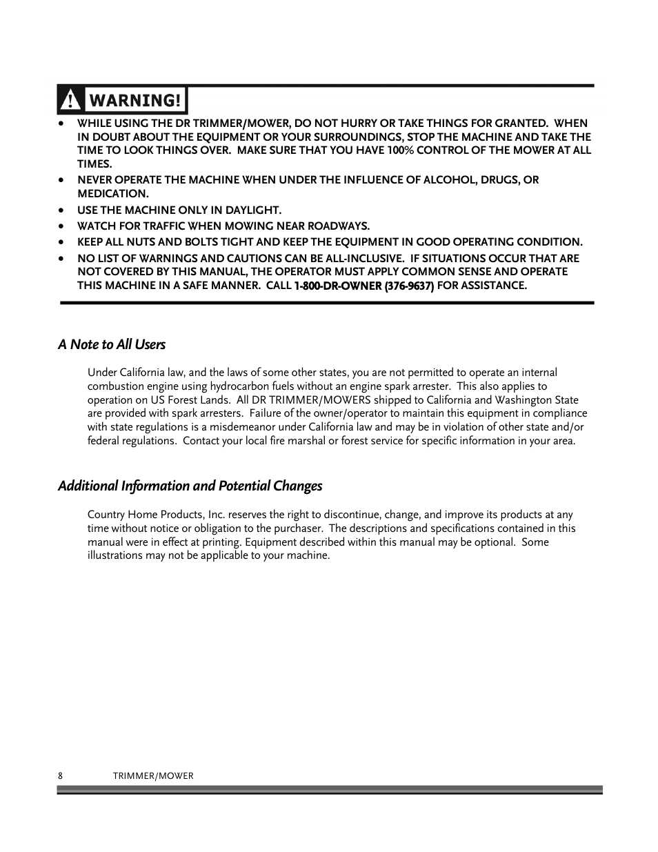 Additional information and potential changes | DR Power Self-Propelled 6.75 (2004 - September 2010) User Manual | Page 12 / 68