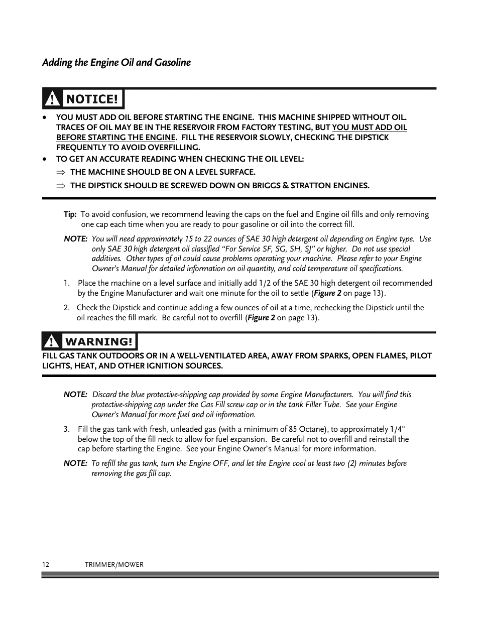 Adding the engine oil and gasoline | DR Power Self-Propelled 6.75 (2004 - September 2010) User Manual | Page 16 / 68