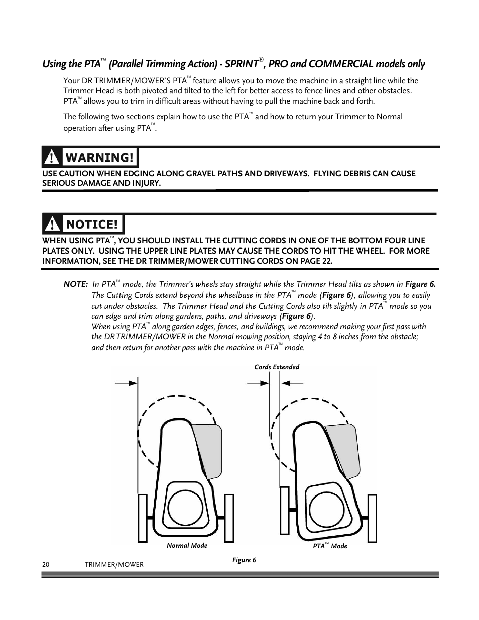 Using the pta, Parallel trimming action) - sprint, Pro and commercial models only | DR Power Self-Propelled 6.75 (2004 - September 2010) User Manual | Page 24 / 68