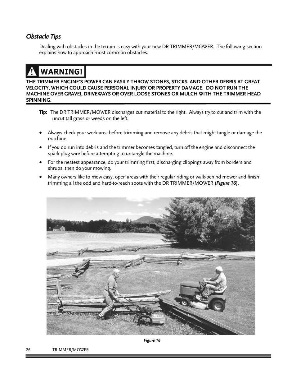 Obstacle tips | DR Power Self-Propelled 6.75 (2004 - September 2010) User Manual | Page 30 / 68