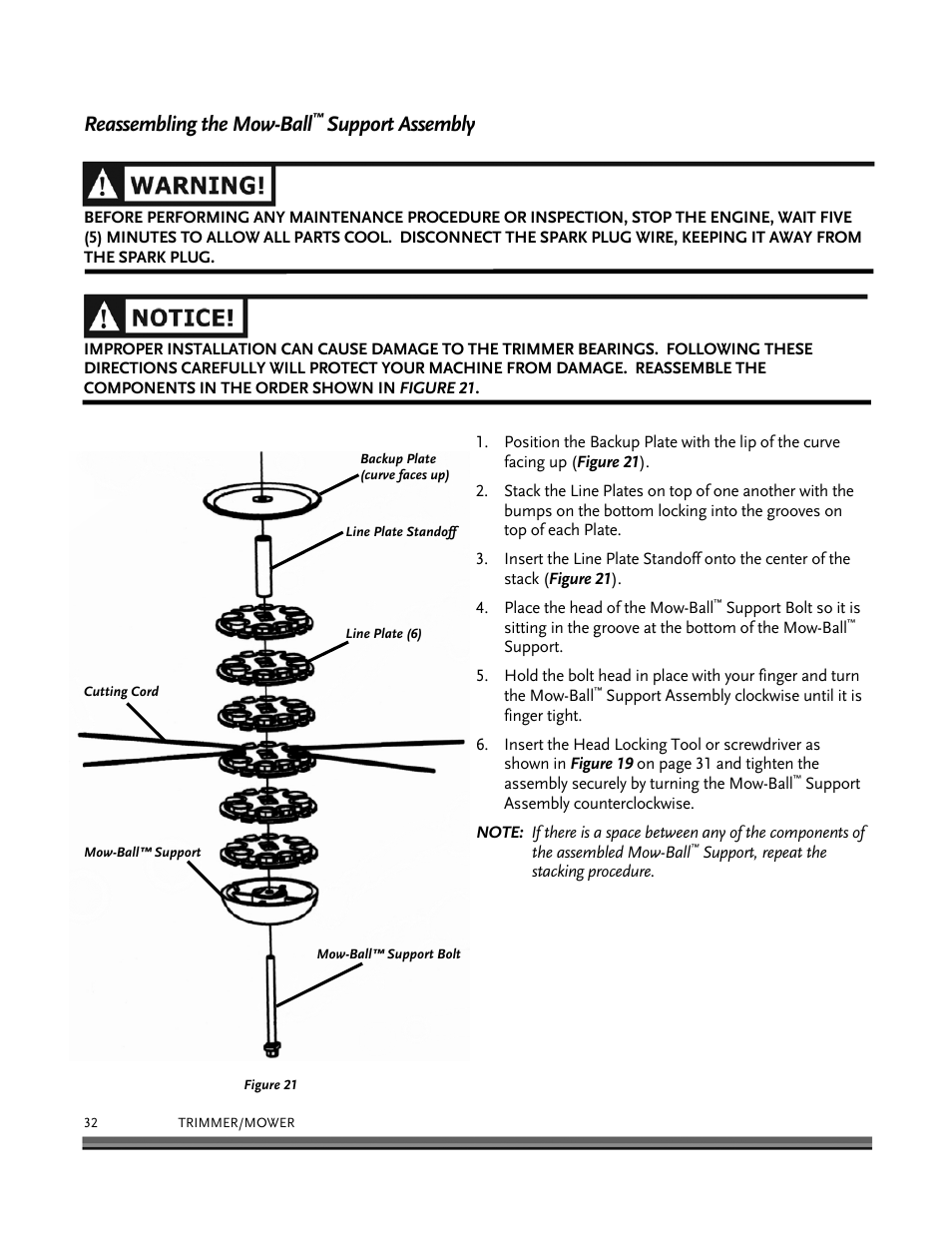 Reassembling the mow-ball, Support assembly | DR Power Self-Propelled 6.75 (2004 - September 2010) User Manual | Page 36 / 68