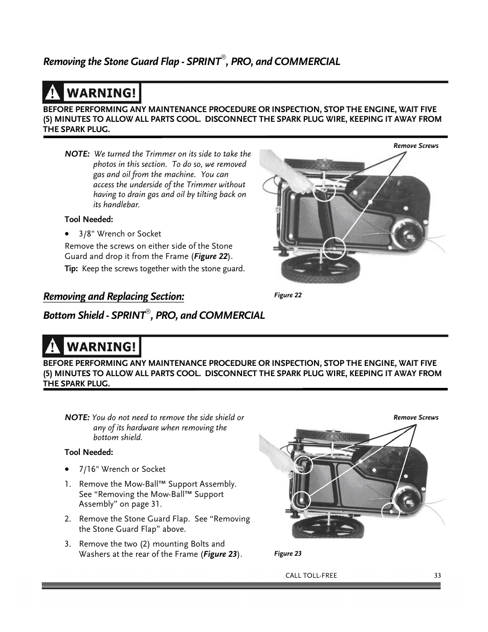 Removing the stone guard flap - sprint, Pro, and commercial | DR Power Self-Propelled 6.75 (2004 - September 2010) User Manual | Page 37 / 68