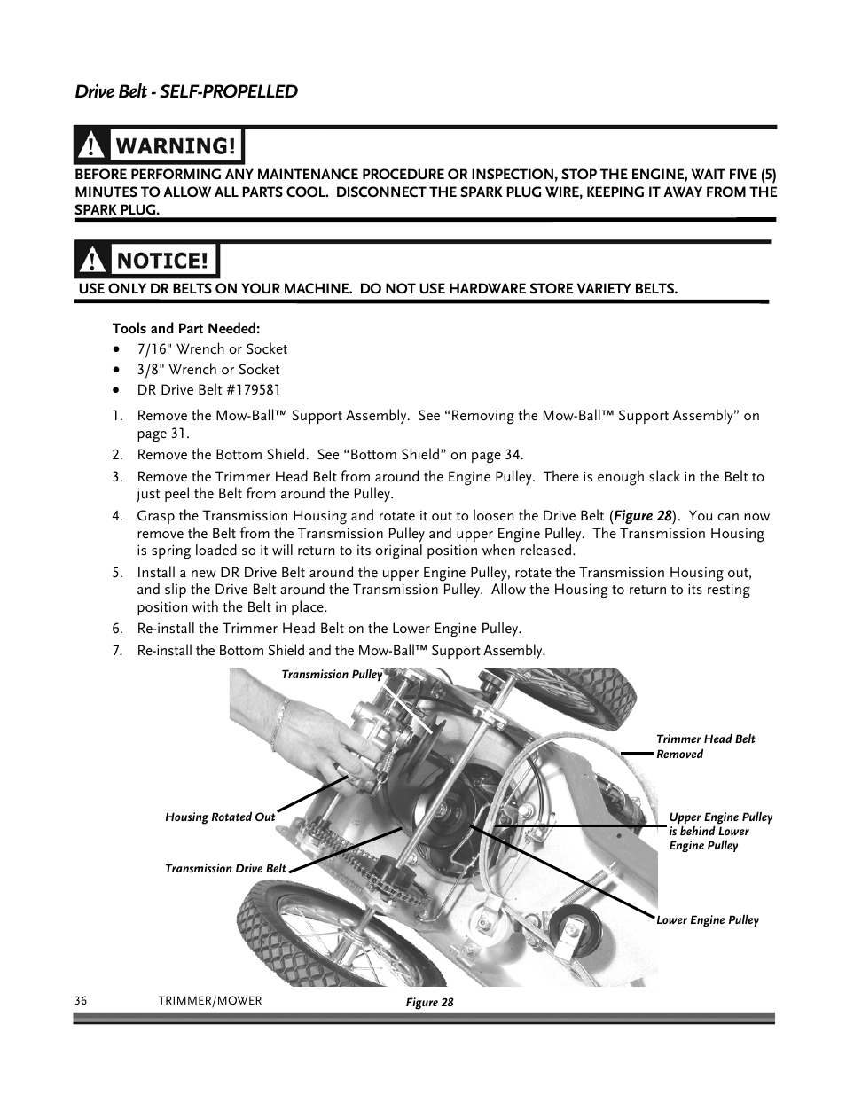 Drive belt - self-propelled | DR Power Self-Propelled 6.75 (2004 - September 2010) User Manual | Page 40 / 68