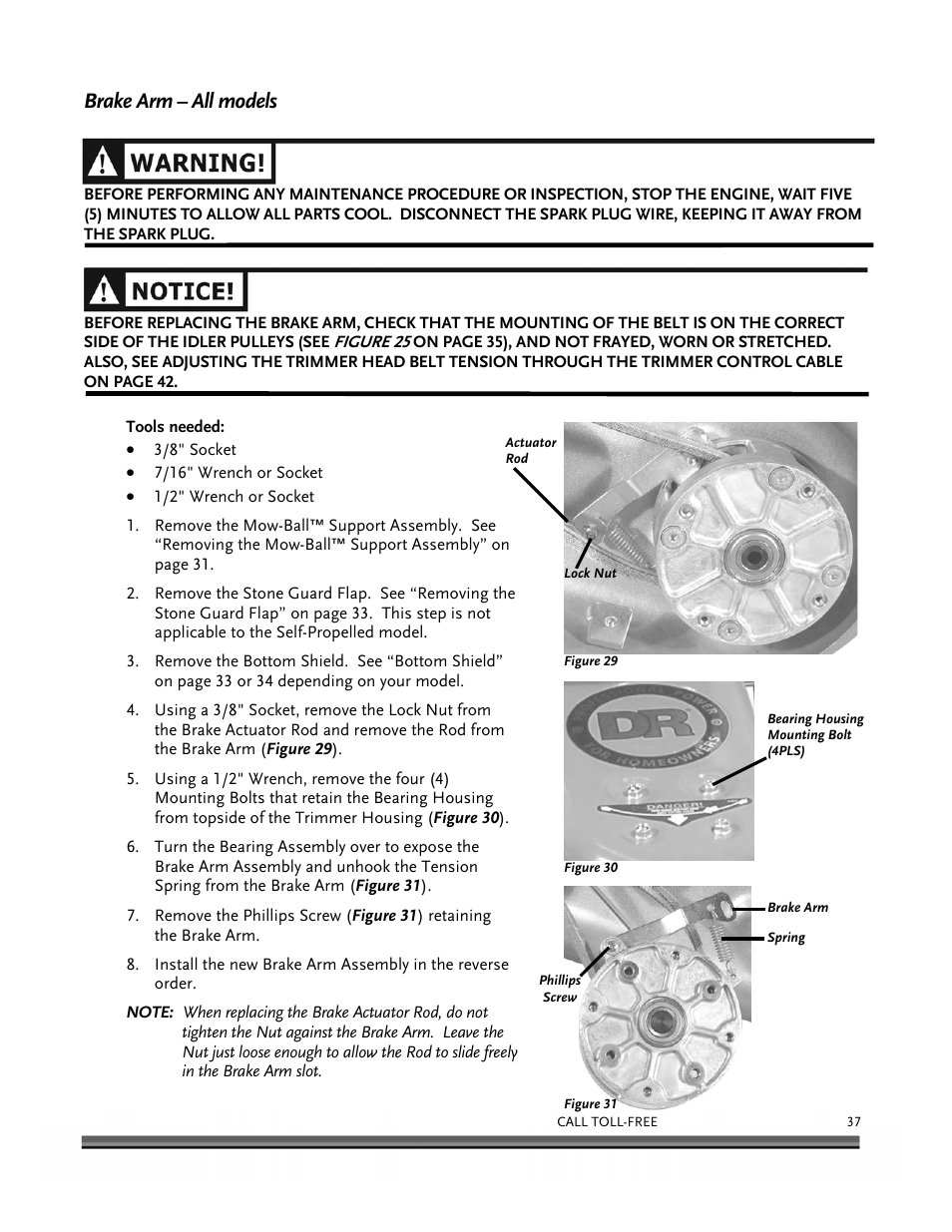 Brake arm – all models | DR Power Self-Propelled 6.75 (2004 - September 2010) User Manual | Page 41 / 68