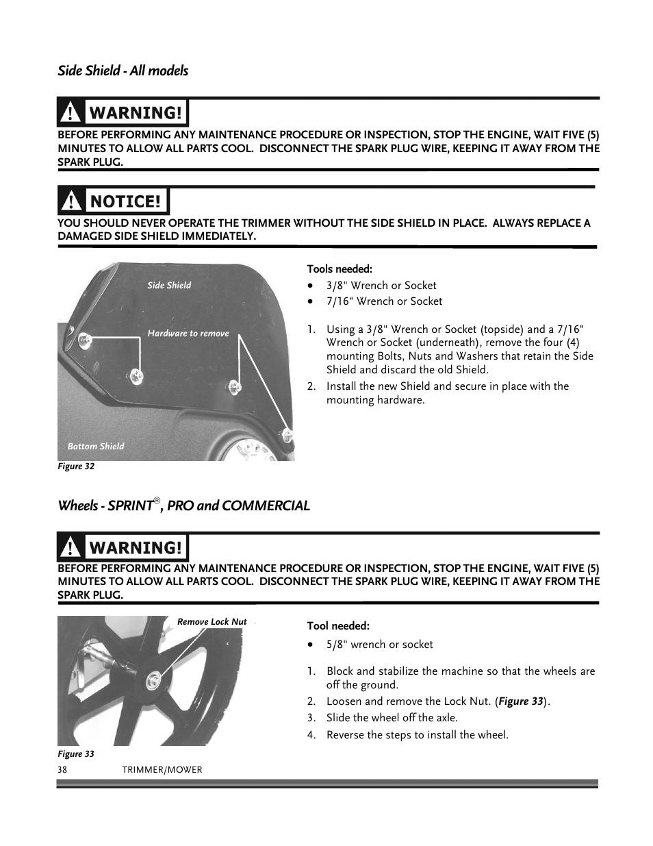 Side shield - all models, Wheels - sprint, Pro and commercial | DR Power Self-Propelled 6.75 (2004 - September 2010) User Manual | Page 42 / 68