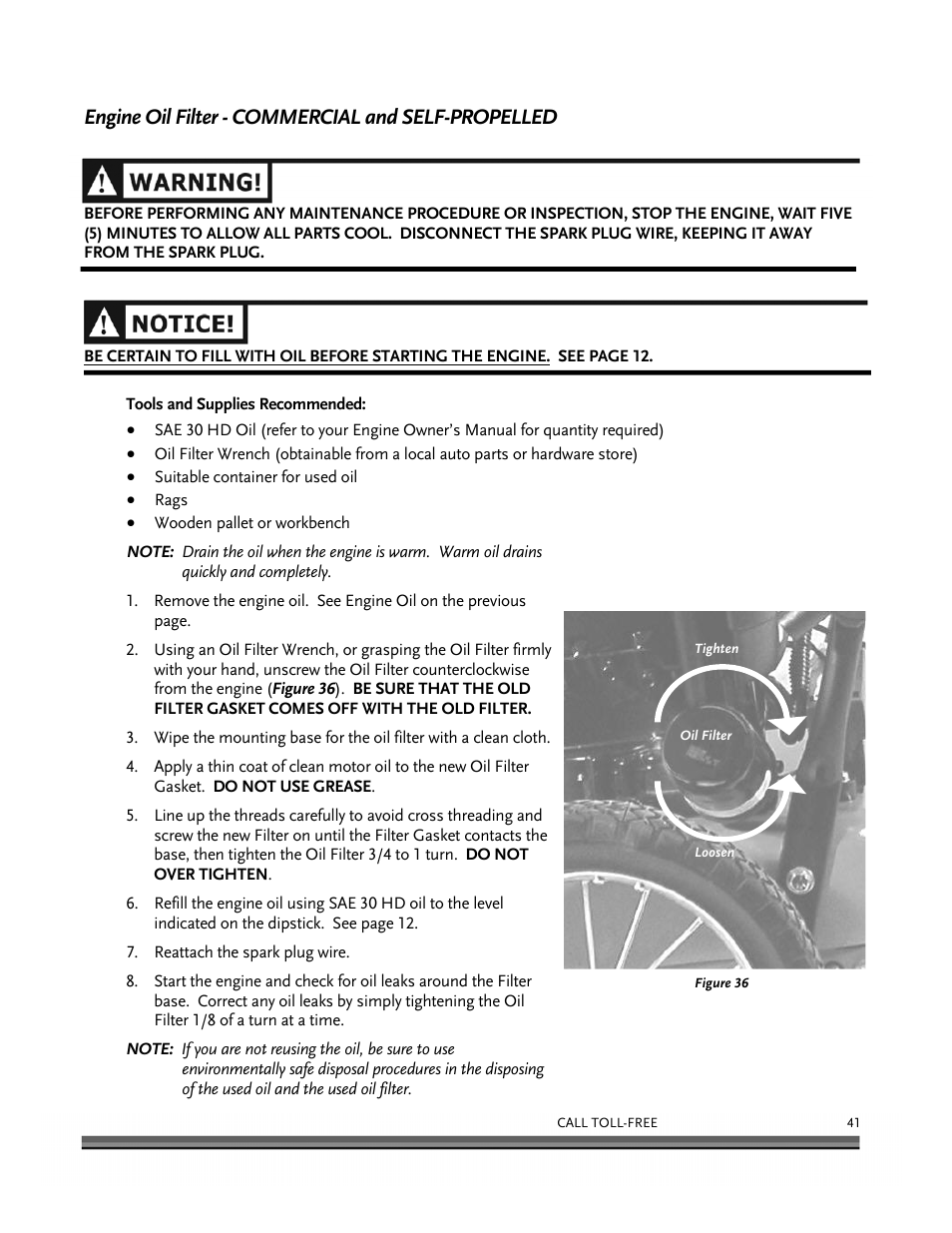 Engine oil filter - commercial and self-propelled | DR Power Self-Propelled 6.75 (2004 - September 2010) User Manual | Page 45 / 68