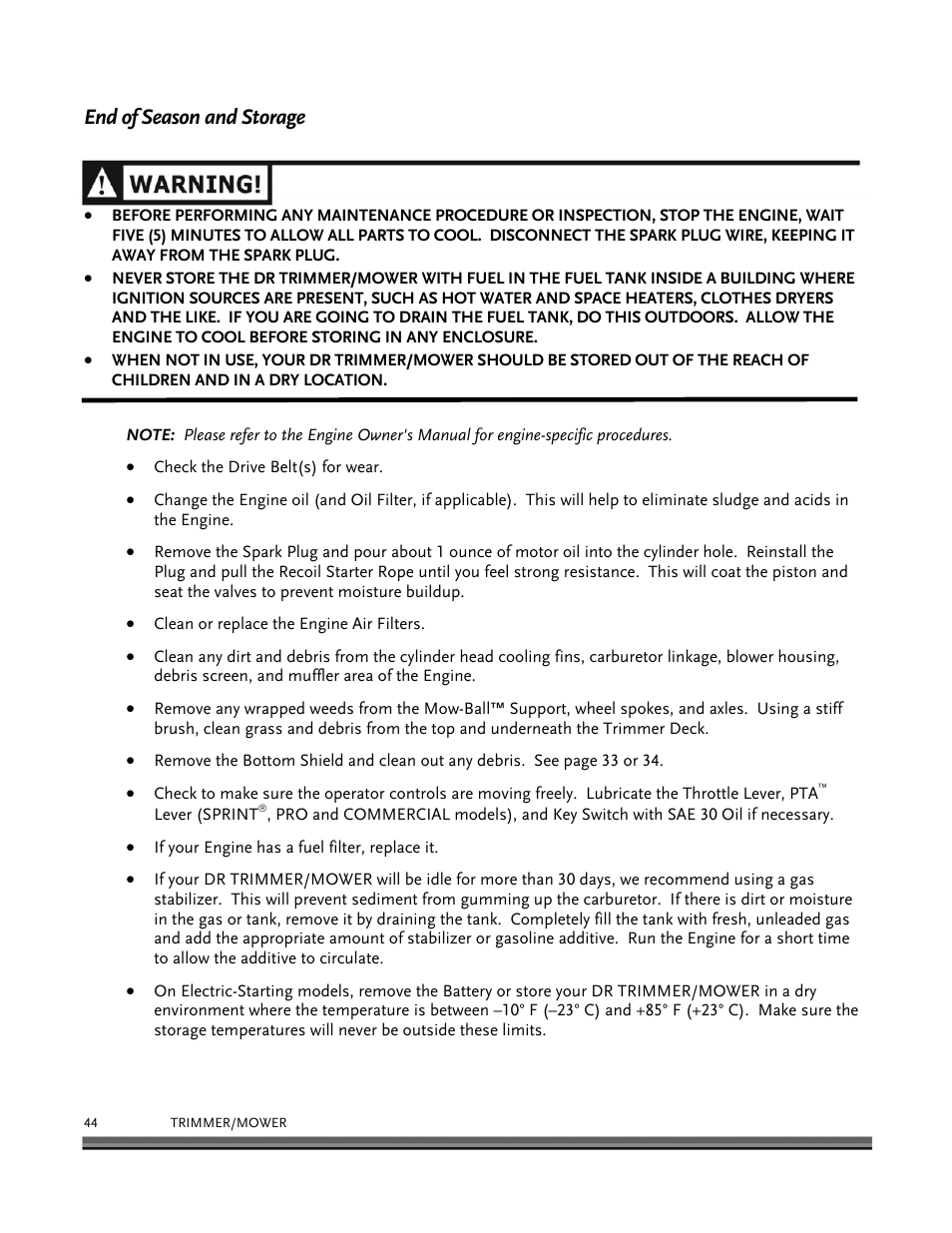 End of season and storage | DR Power Self-Propelled 6.75 (2004 - September 2010) User Manual | Page 48 / 68