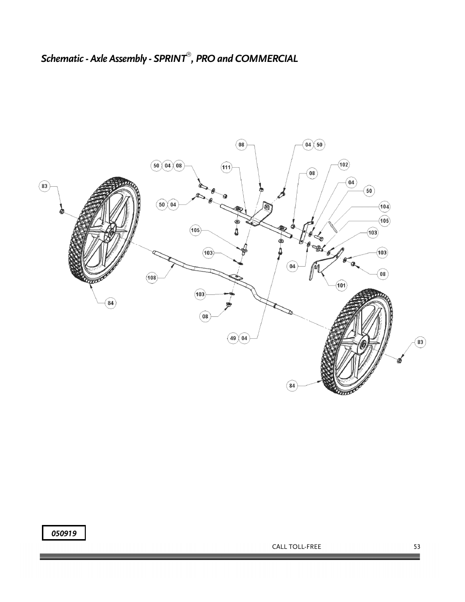 Schematic - axle assembly - sprint, Pro and commercial | DR Power Self-Propelled 6.75 (2004 - September 2010) User Manual | Page 57 / 68