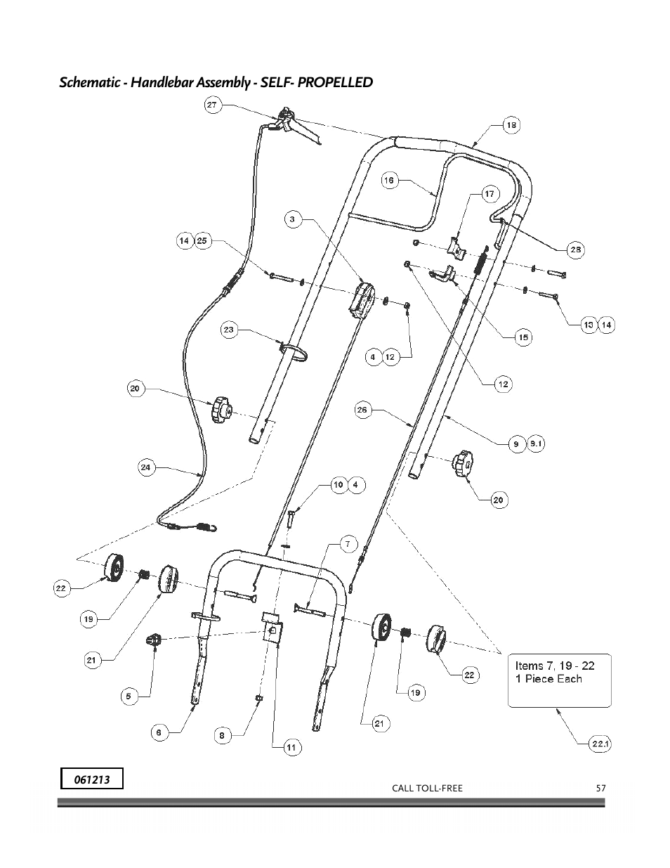 Schematic - handlebar assembly - self- propelled | DR Power Self-Propelled 6.75 (2004 - September 2010) User Manual | Page 61 / 68