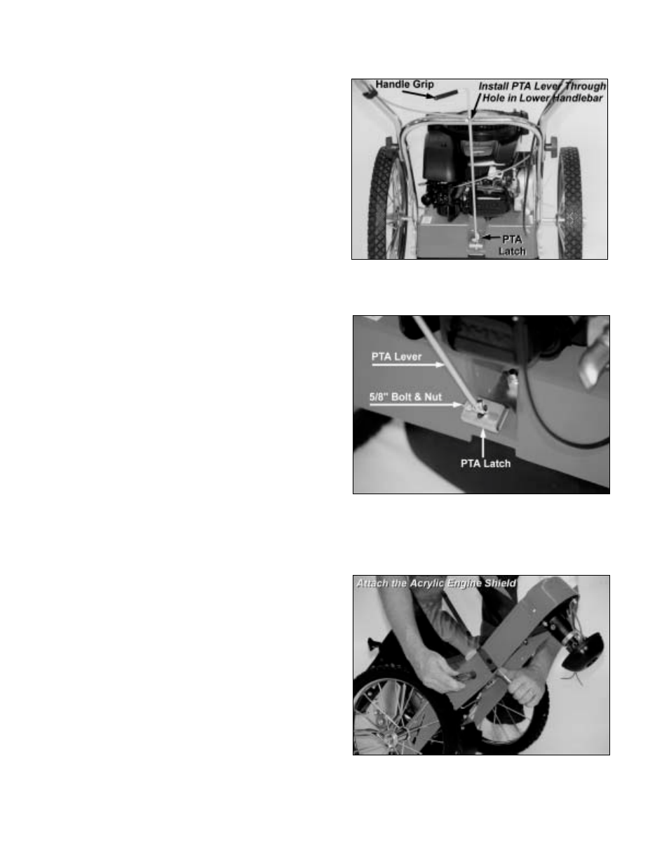 Step 6: install the parallel trimming action (pta, Lever, Step 7: attach the acrylic engine shield | DR Power Walk-Behind Pro (1985 - 2000) User Manual | Page 14 / 44