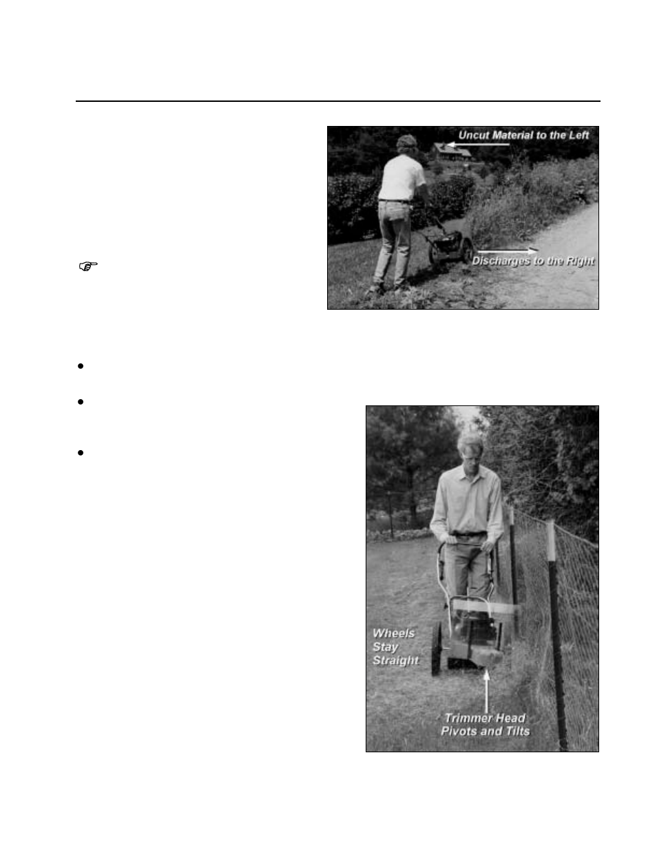 Obstacles, Using the parallel trimming action \(pta™\) fea, Trimming and mowing methods | Obstacles using the parallel trimming action (pta, Feature, Using the parallel trimming action (pta | DR Power Walk-Behind Pro (1985 - 2000) User Manual | Page 21 / 44