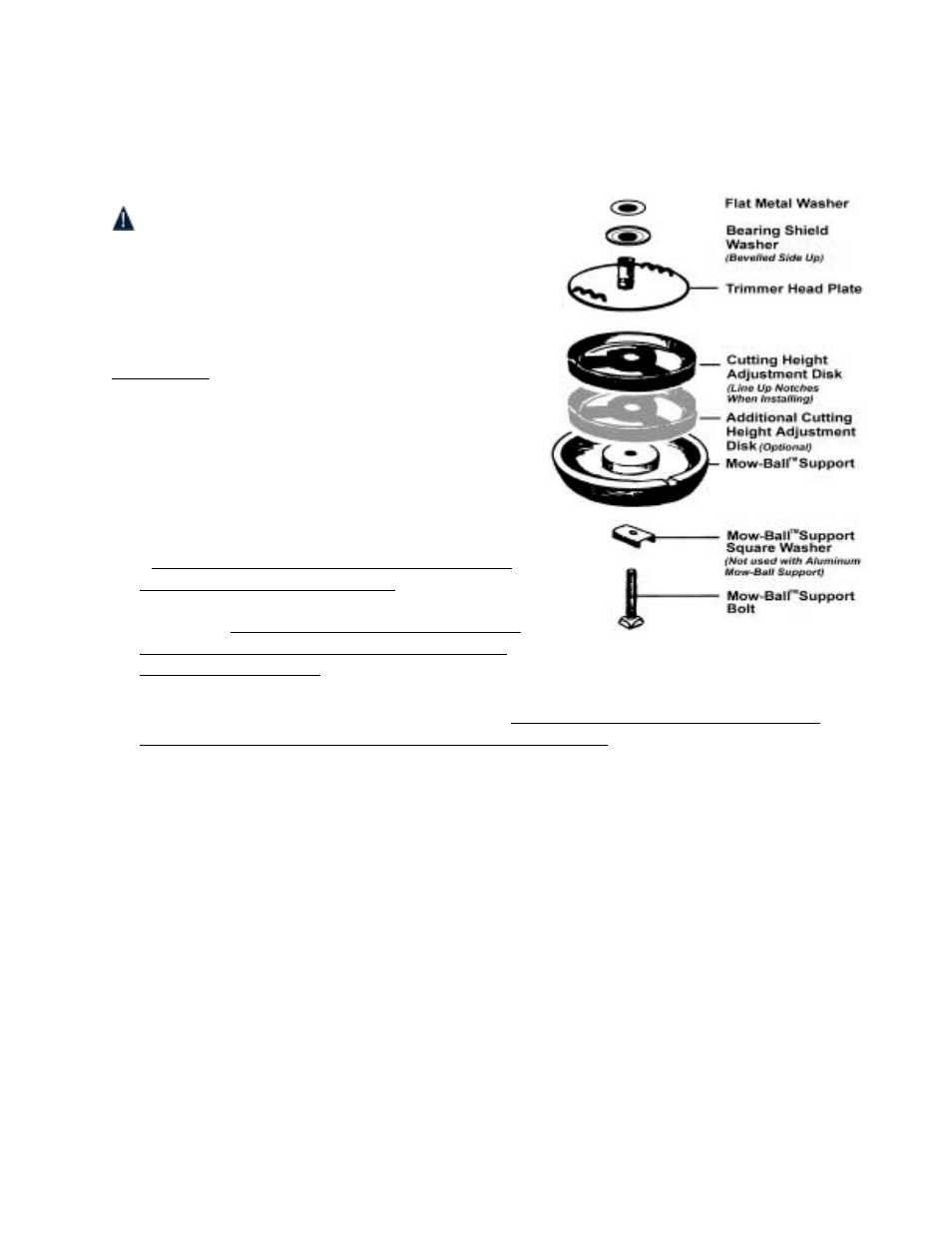 To reassemble the mow-ball™ support assembly, To reassemble the mow-ball, Support assembly | DR Power Walk-Behind Pro (1985 - 2000) User Manual | Page 30 / 44