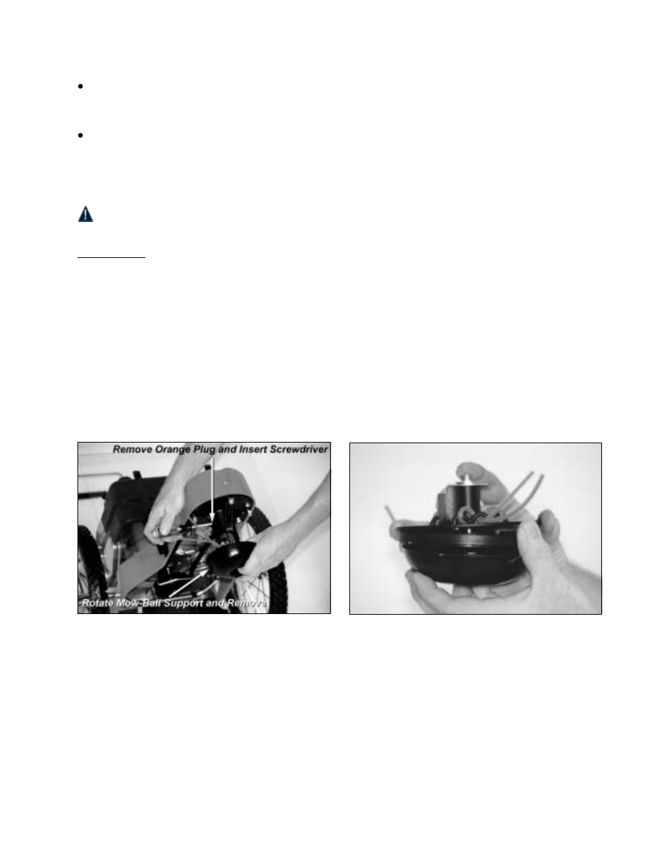 To remove the mow-ball™ support assembly, To remove the mow-ball, Support assembly | DR Power Sprint (1985 - 2000) User Manual | Page 28 / 40