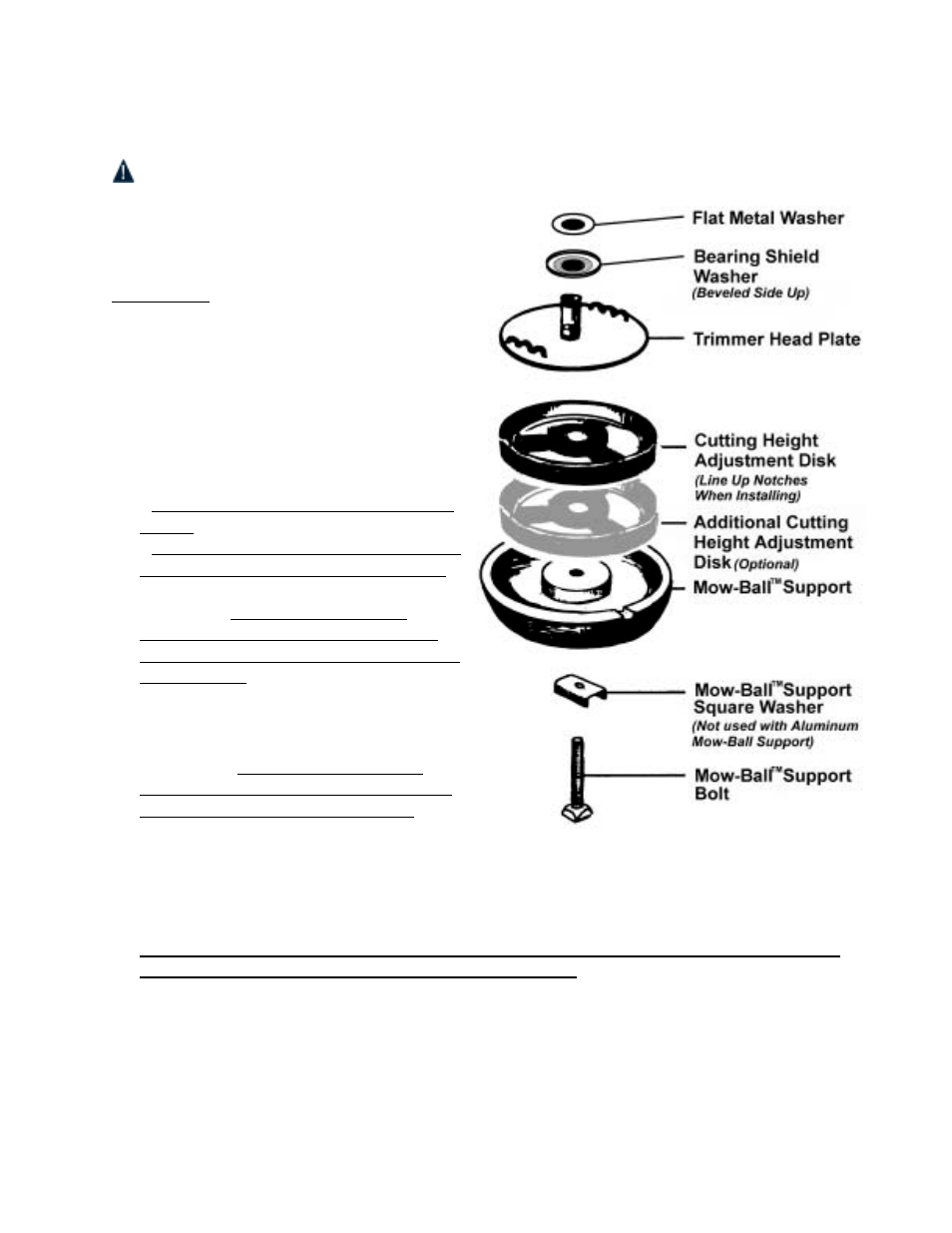 To reassemble the mow-ball™ support assembly, To reassemble the mow-ball, Support assembly | DR Power Sprint (1985 - 2000) User Manual | Page 29 / 40