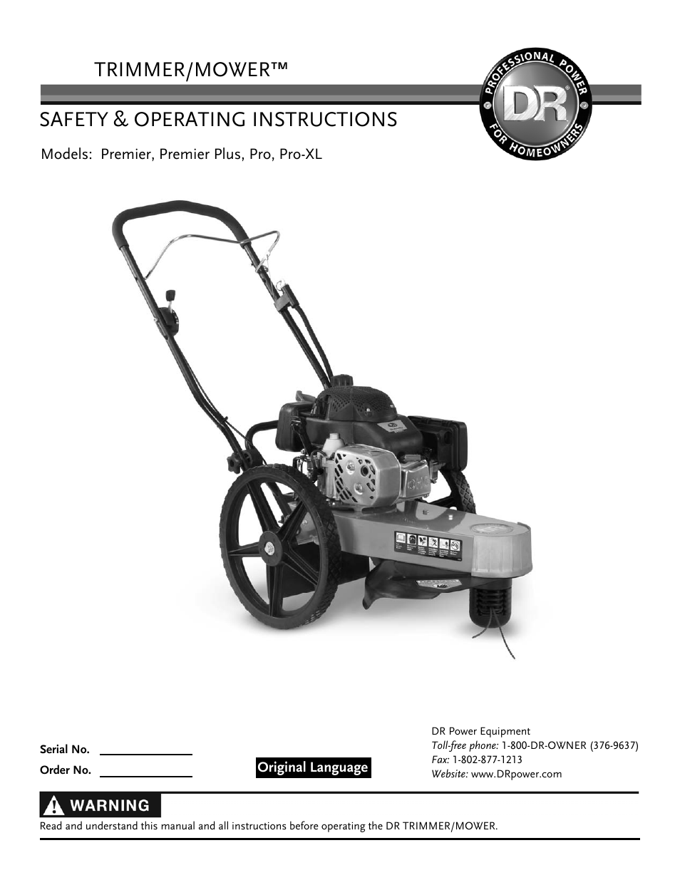 DR Power Premier 6.5fpt Kohler User Manual | 32 pages