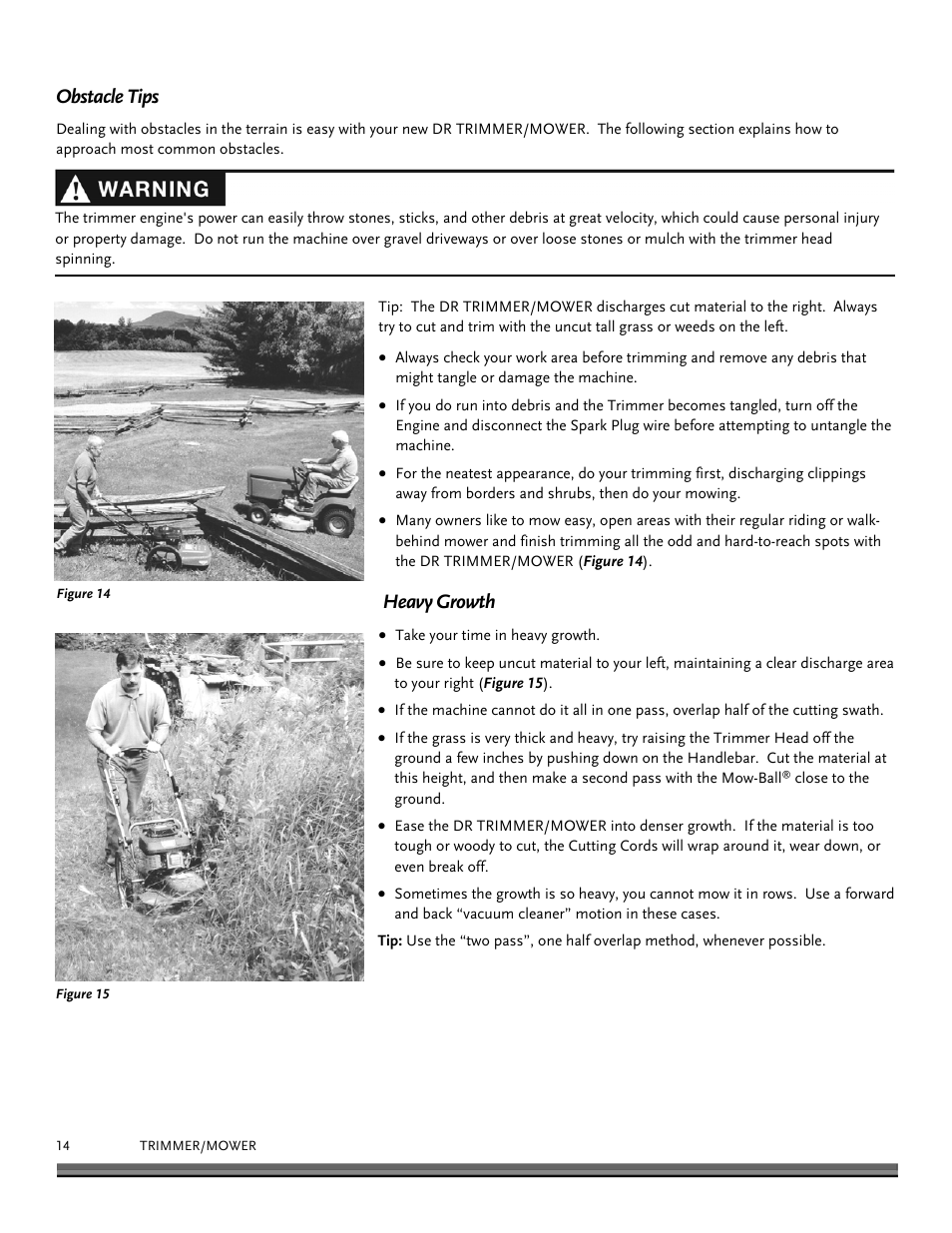 Obstacle tips, Heavy growth | DR Power Premier 6.5fpt Kohler User Manual | Page 14 / 32
