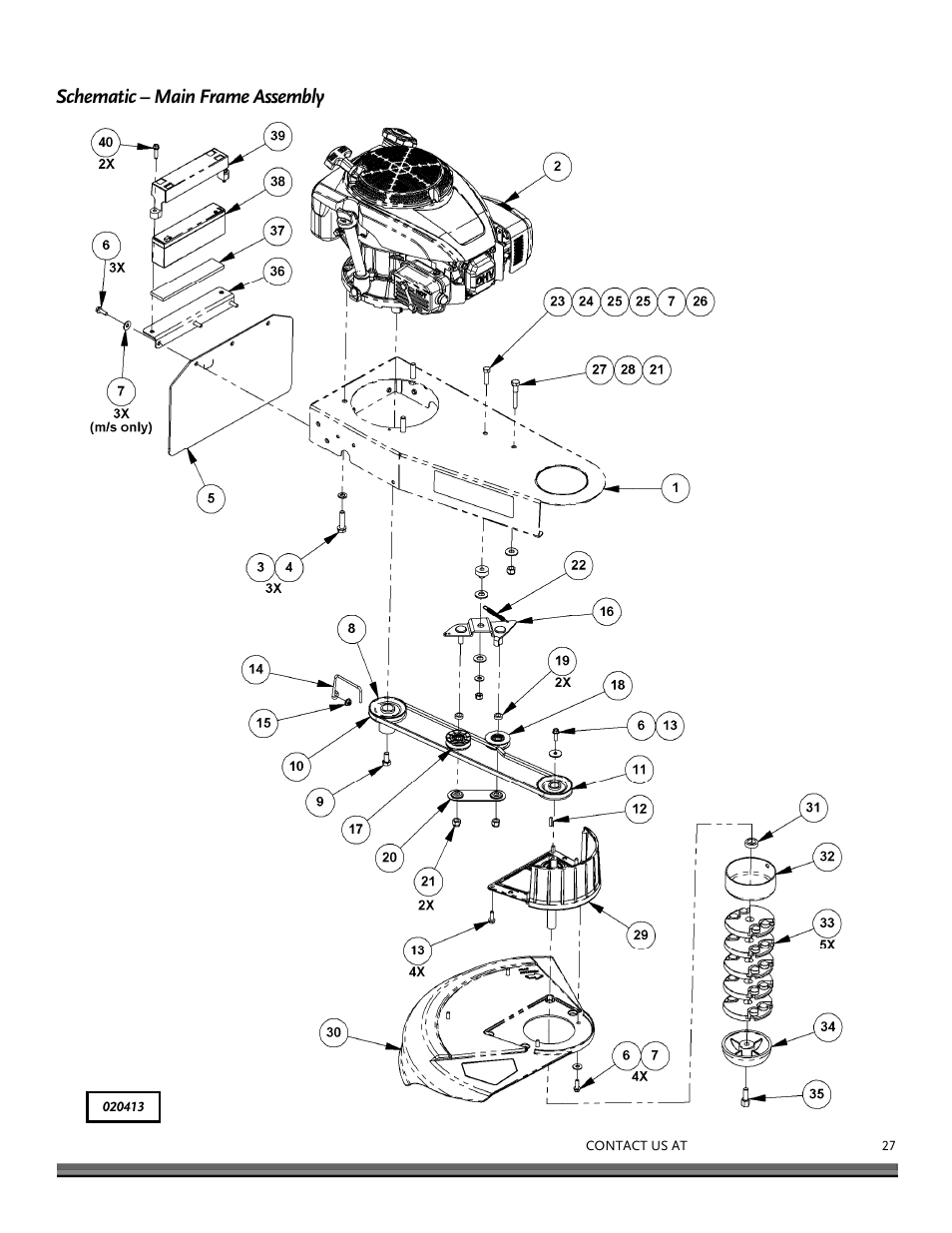 Schematic – main frame assembly | DR Power Premier 6.5fpt Kohler User Manual | Page 27 / 32