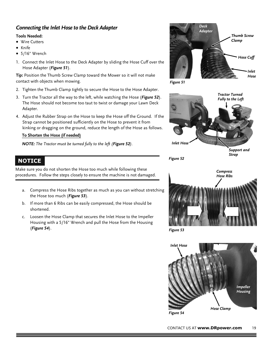 Connecting the inlet hose to the deck adapter | DR Power Tow-Behind 9.59 Premier (September 2014 - Present) User Manual | Page 19 / 44