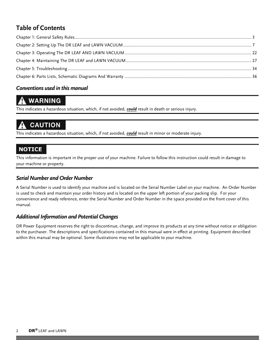 DR Power Tow-Behind 9.59 Premier (September 2014 - Present) User Manual | Page 2 / 44