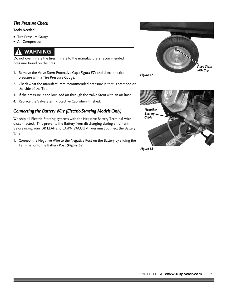 Tire pressure check | DR Power Tow-Behind 9.59 Premier (September 2014 - Present) User Manual | Page 21 / 44