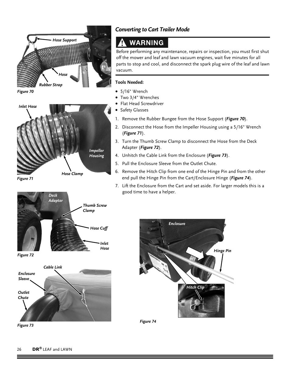 Converting to cart trailer mode | DR Power Tow-Behind 9.59 Premier (September 2014 - Present) User Manual | Page 26 / 44