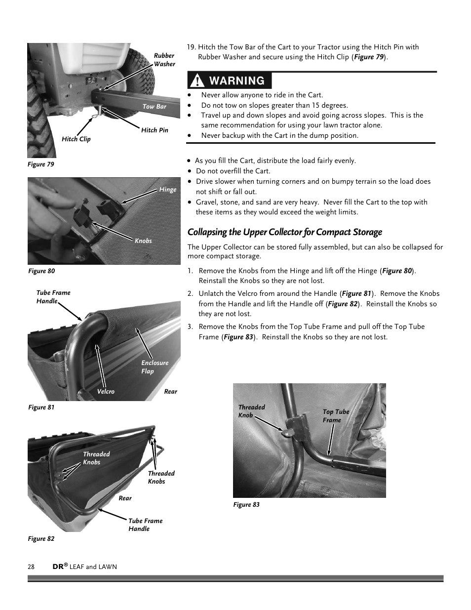 Collapsing the upper collector for compact storage | DR Power Tow-Behind 9.59 Premier (September 2014 - Present) User Manual | Page 28 / 44