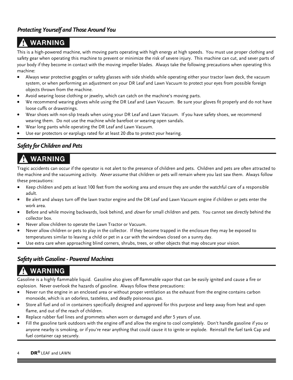 DR Power Tow-Behind 9.59 Premier (September 2014 - Present) User Manual | Page 4 / 44