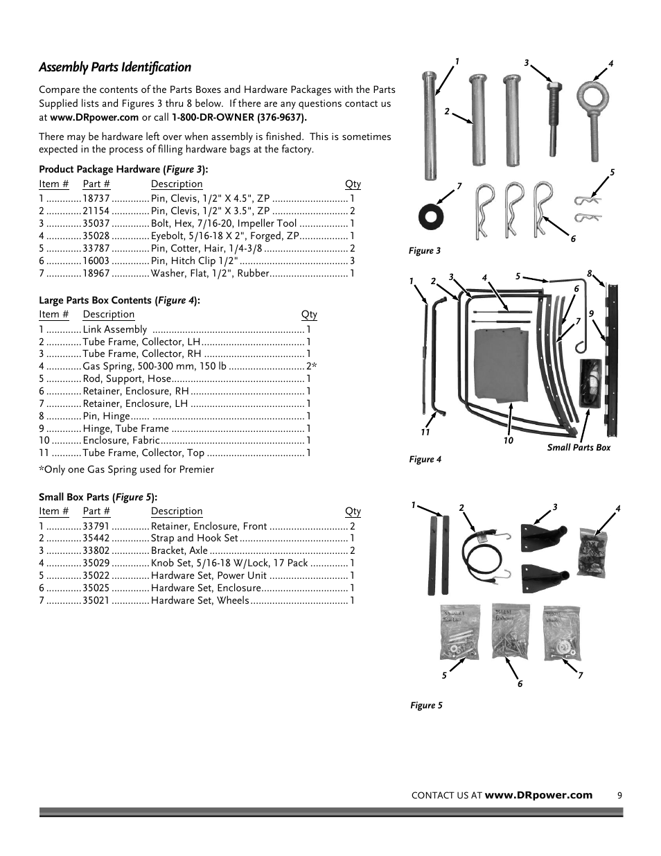 Assembly parts identification | DR Power Tow-Behind 9.59 Premier (September 2014 - Present) User Manual | Page 9 / 44