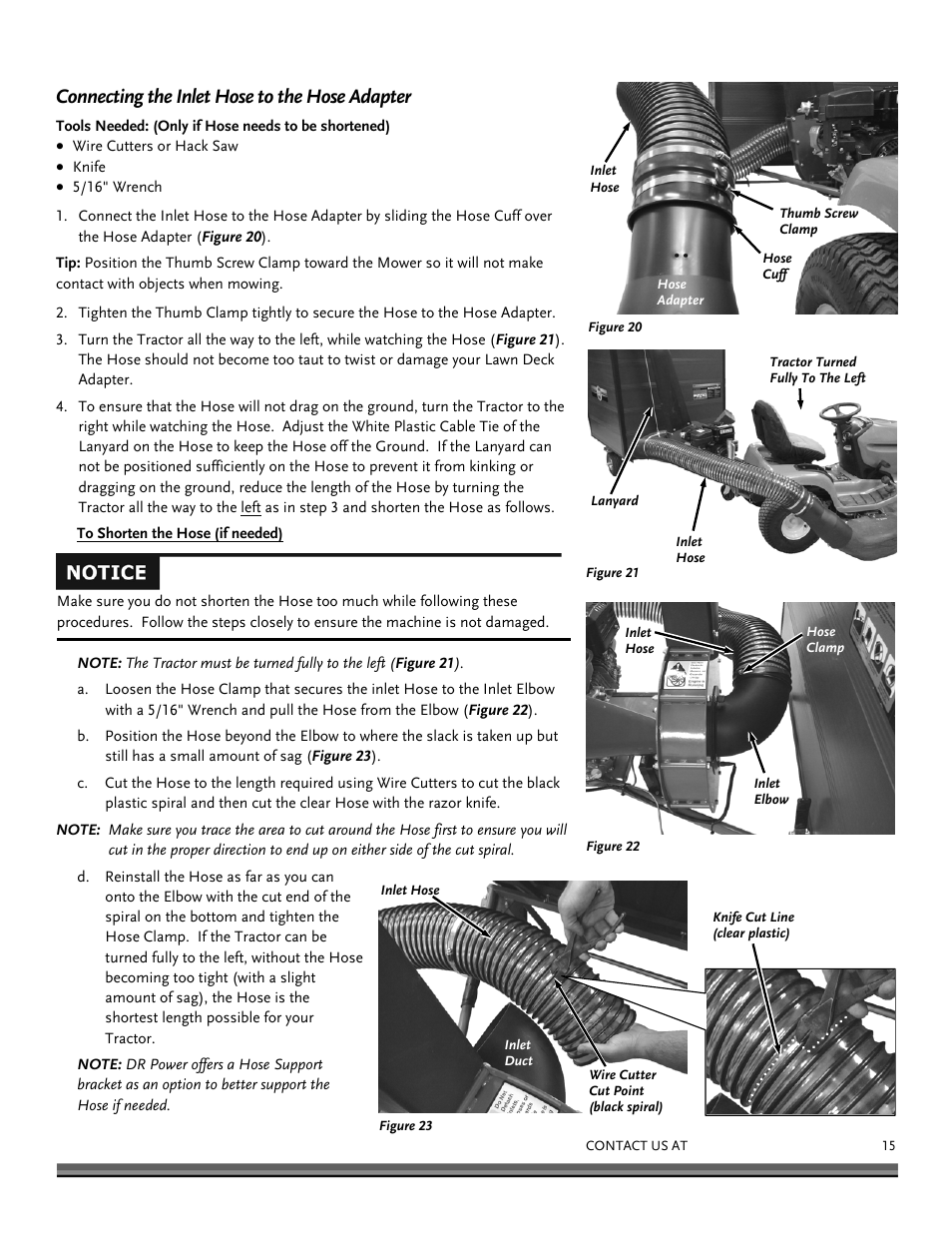 Connecting the inlet hose to the hose adapter | DR Power Tow-Behind 13.74 Pro-XL (August 2010 - August 2014) User Manual | Page 15 / 44