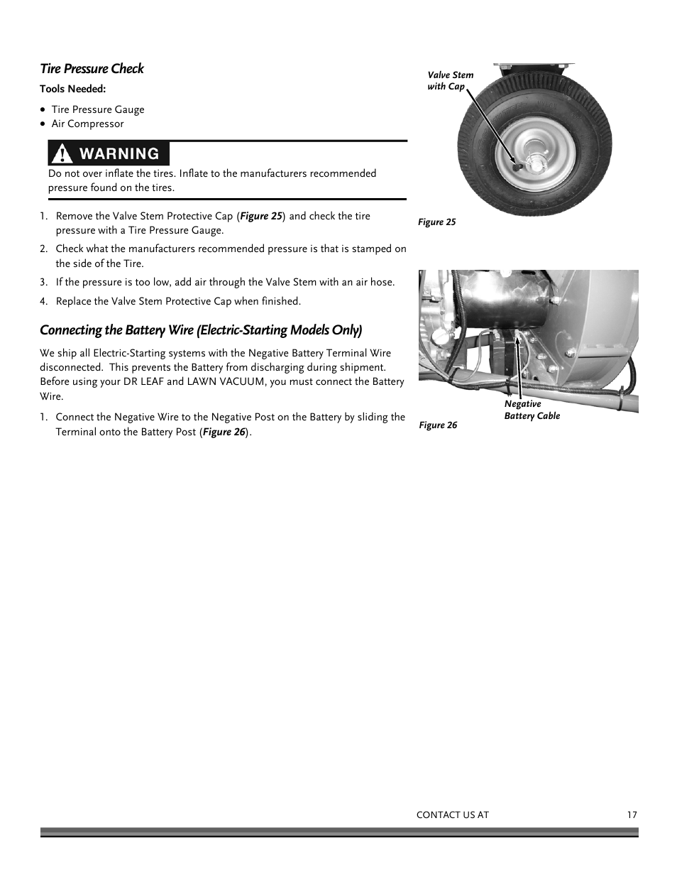 Tire pressure check | DR Power Tow-Behind 13.74 Pro-XL (August 2010 - August 2014) User Manual | Page 17 / 44