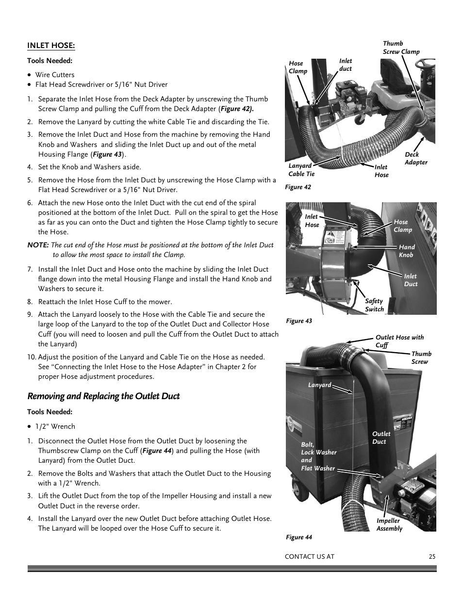 Removing and replacing the outlet duct | DR Power Tow-Behind 13.74 Pro-XL (August 2010 - August 2014) User Manual | Page 25 / 44