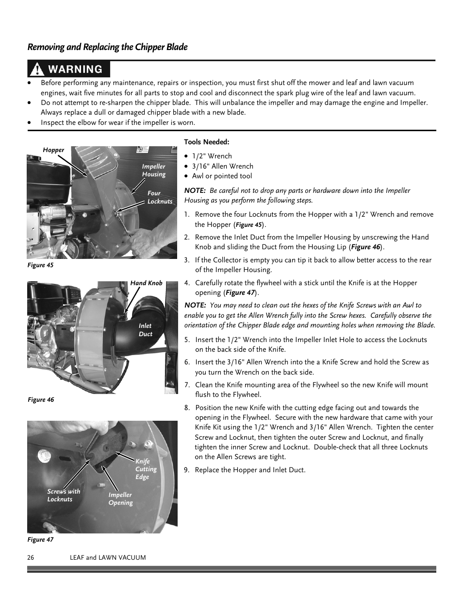 Removing and replacing the chipper blade | DR Power Tow-Behind 13.74 Pro-XL (August 2010 - August 2014) User Manual | Page 26 / 44