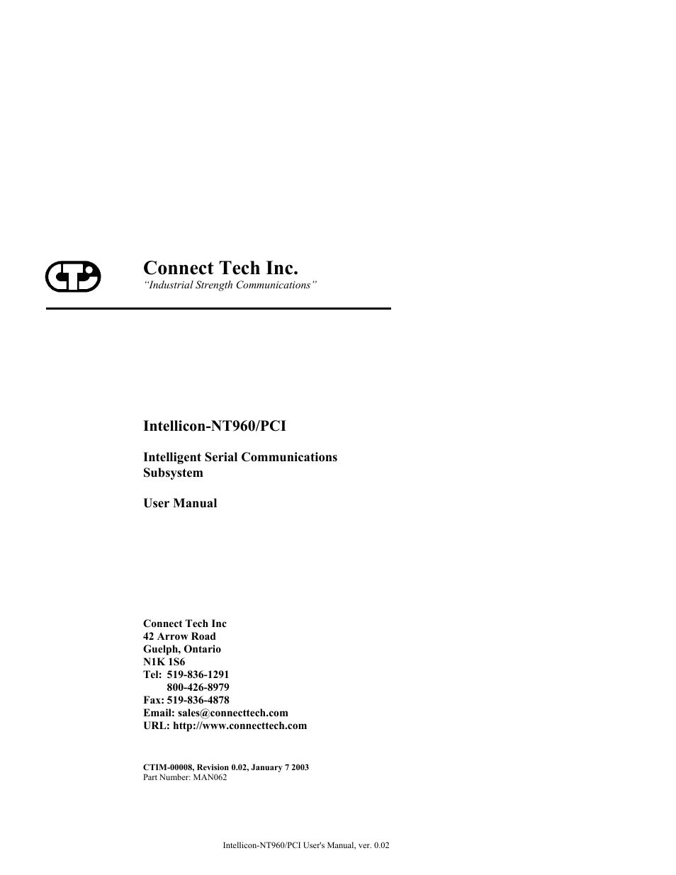 Connect Tech NT960/PCI User Manual | 88 pages