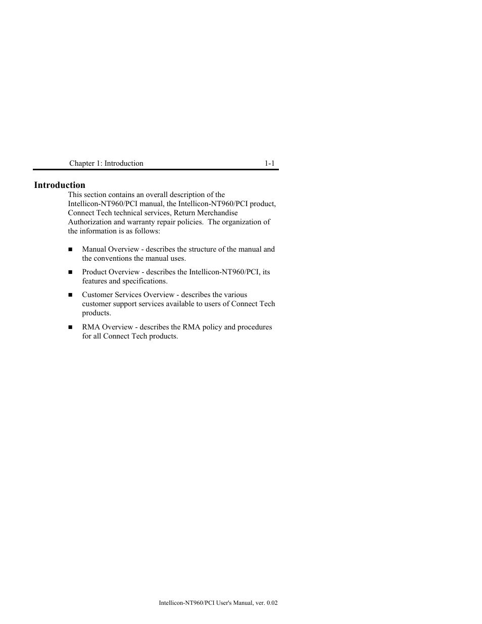 Introduction, Introduction -1 | Connect Tech NT960/PCI User Manual | Page 13 / 88