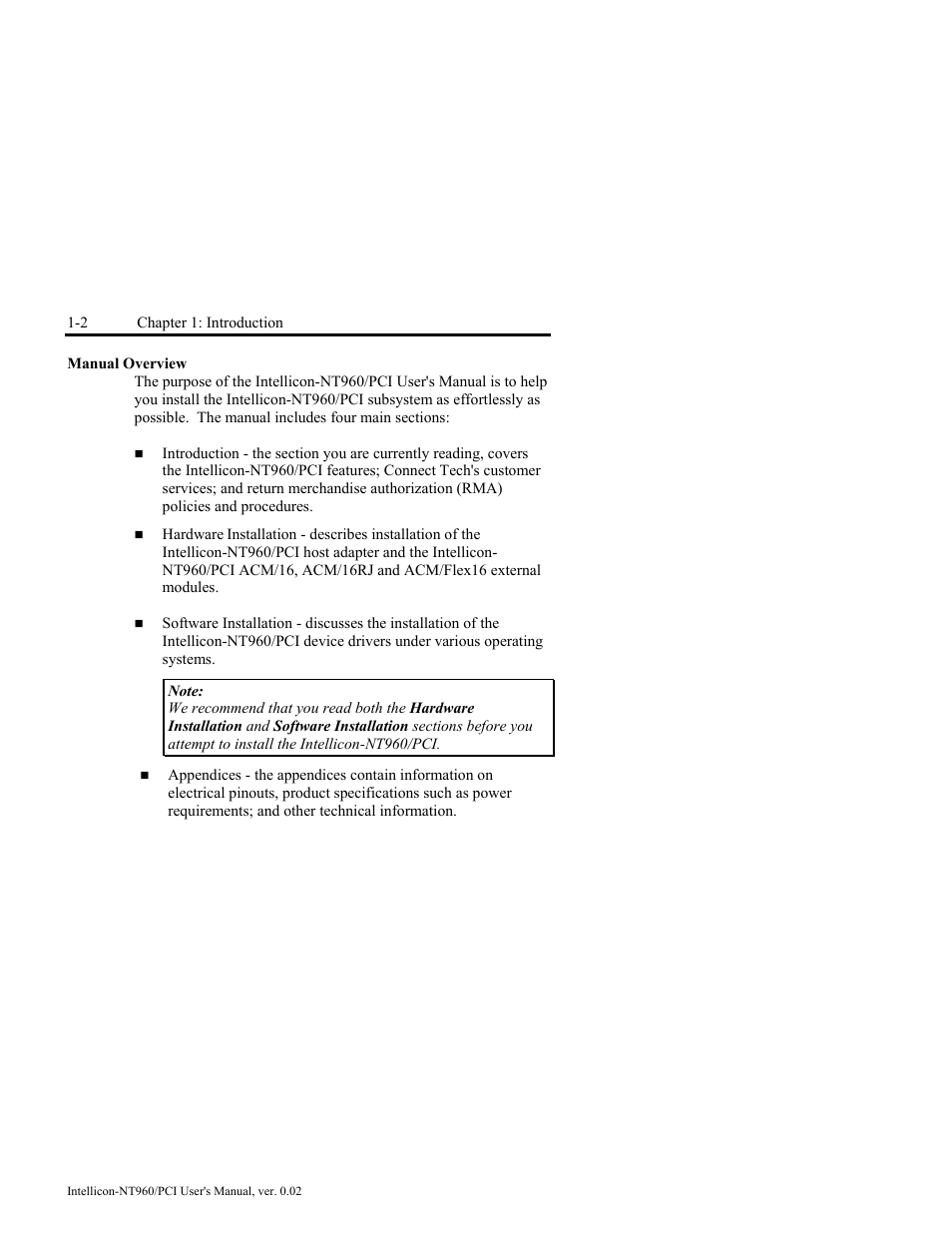 Manual overview, Manual overview -2 | Connect Tech NT960/PCI User Manual | Page 14 / 88