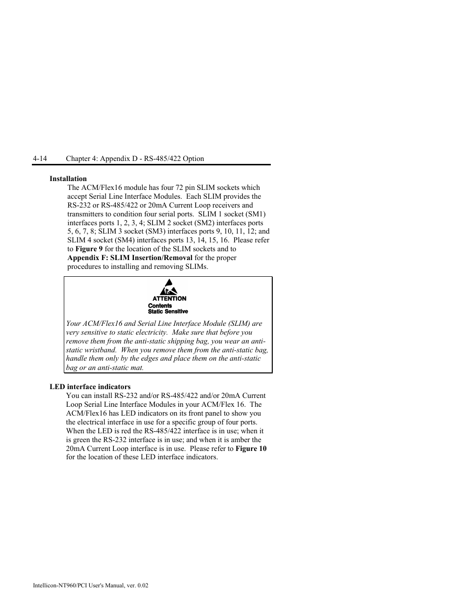 Installation, Led interface indicators, Installation -14 | Led interface indicators -14 | Connect Tech NT960/PCI User Manual | Page 66 / 88