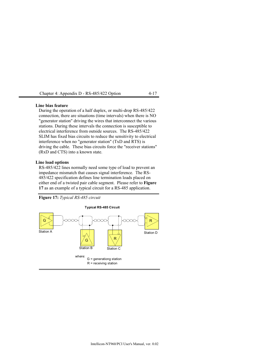 Line bias feature, Line load options, Figure 17: typical rs-485 circuit | Line bias feature -17, Line load options -17, Figure 17: typical rs-485 circuit -17 | Connect Tech NT960/PCI User Manual | Page 69 / 88