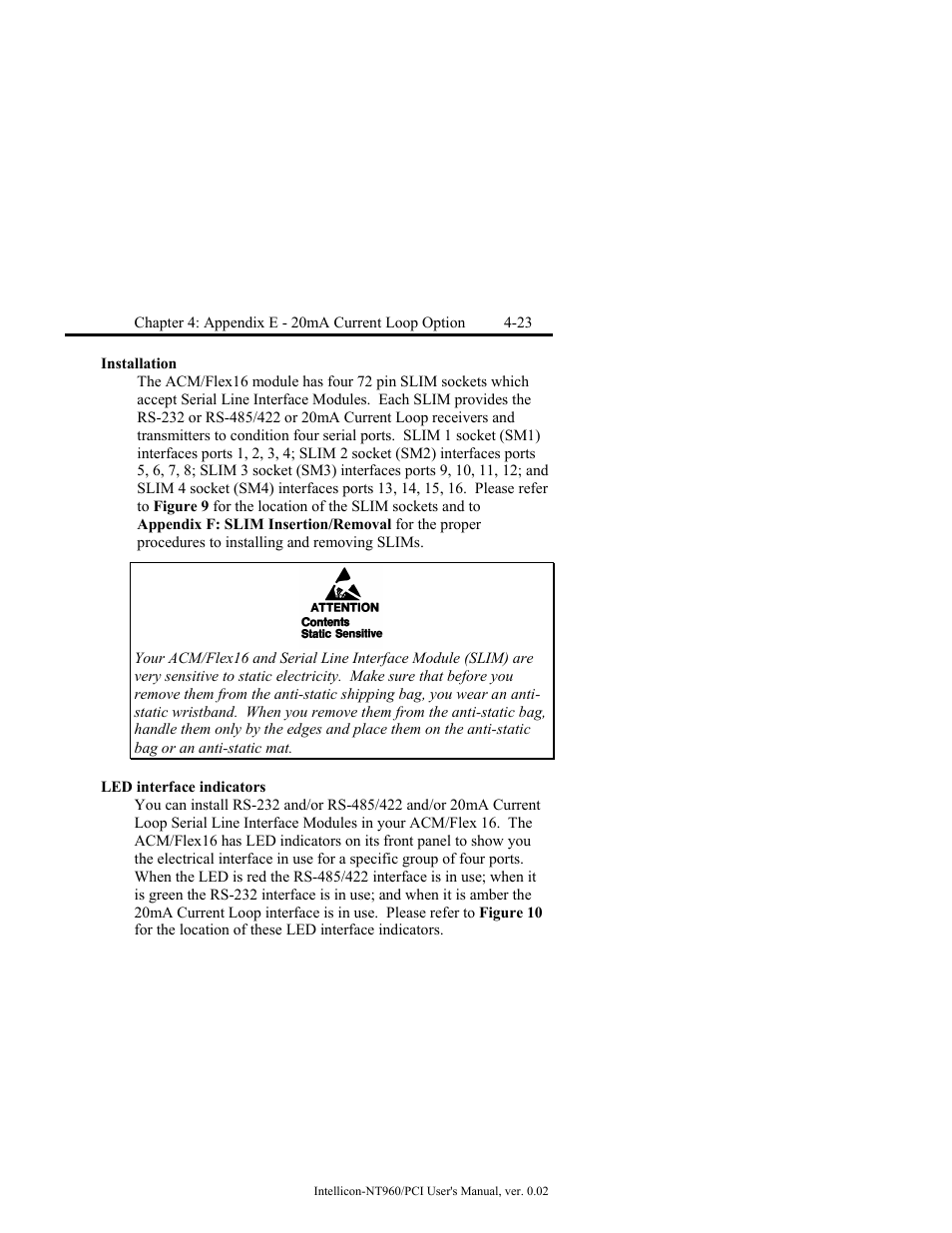Installation, Led interface indicators, Installation -23 | Led interface indicators -23 | Connect Tech NT960/PCI User Manual | Page 75 / 88